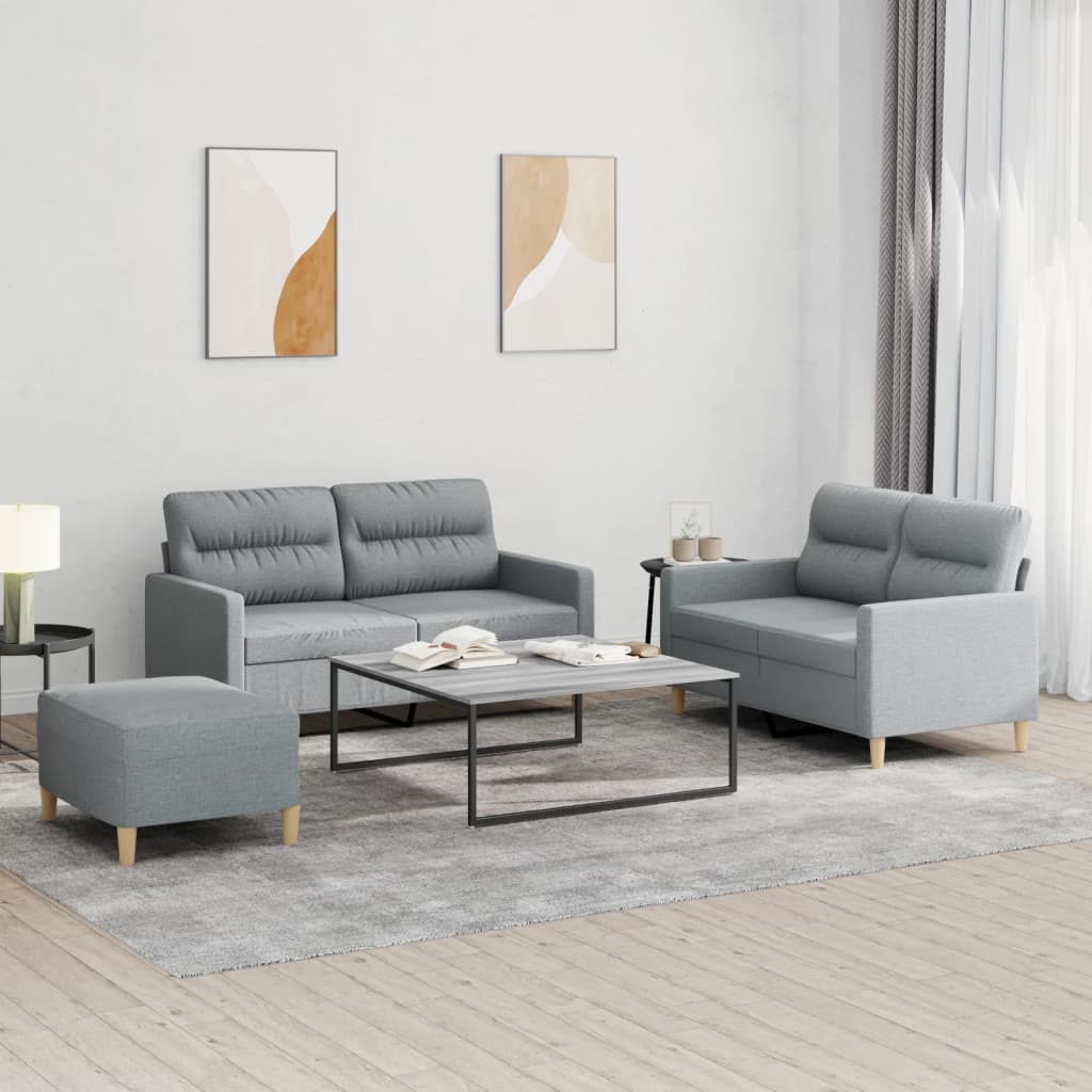 Ensemble de canapés 3 pcs avec coussins Gris clair Tissu