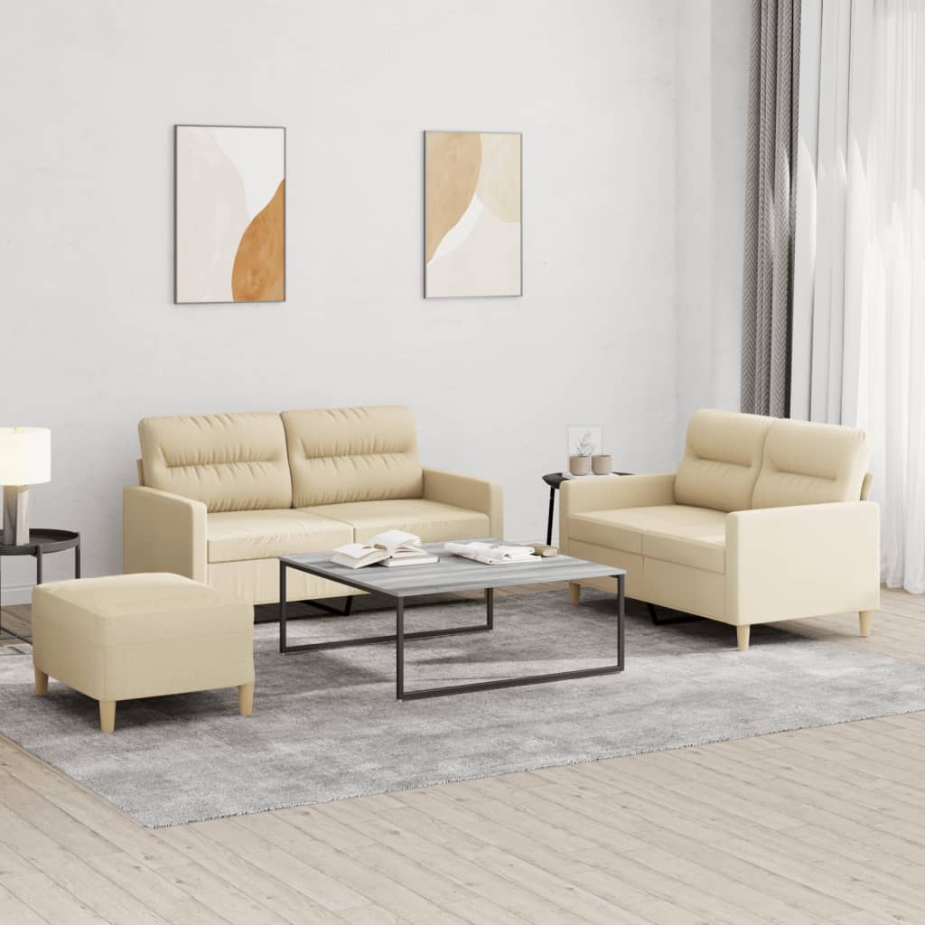 Ensemble de canapés 3 pcs avec coussins Crème Tissu - XIOS