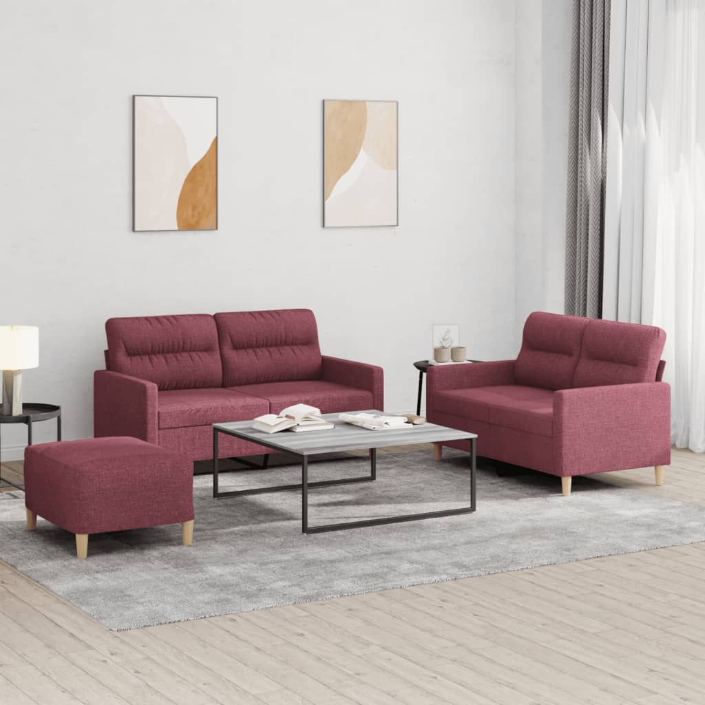 Ensemble de canapés 3 pcs avec coussins Rouge bordeaux Tissu - XIOS