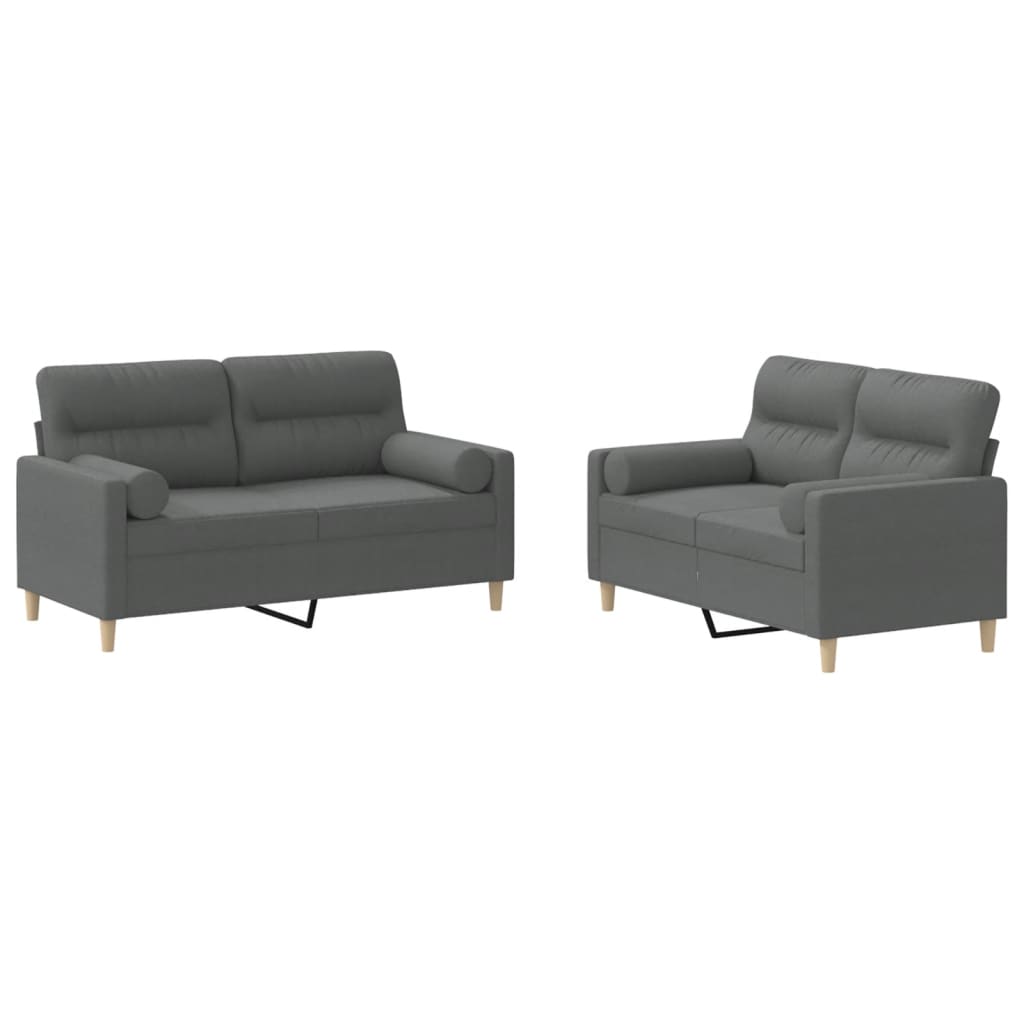 Ensemble de canapés 2 pcs coussins gris foncé tissu