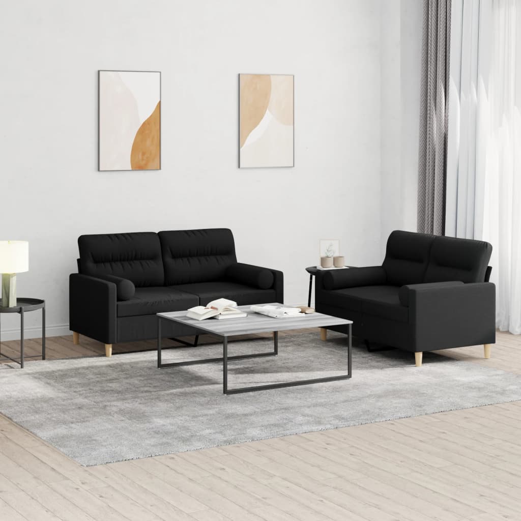 Ensemble de canapés 2 pcs avec coussins noir tissu - XIOS