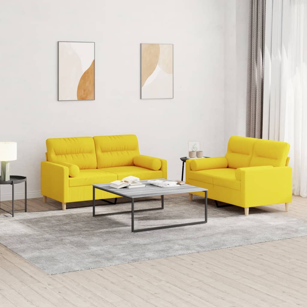 Ensemble de canapés 2 pcs avec coussins jaune clair tissu - XIOS