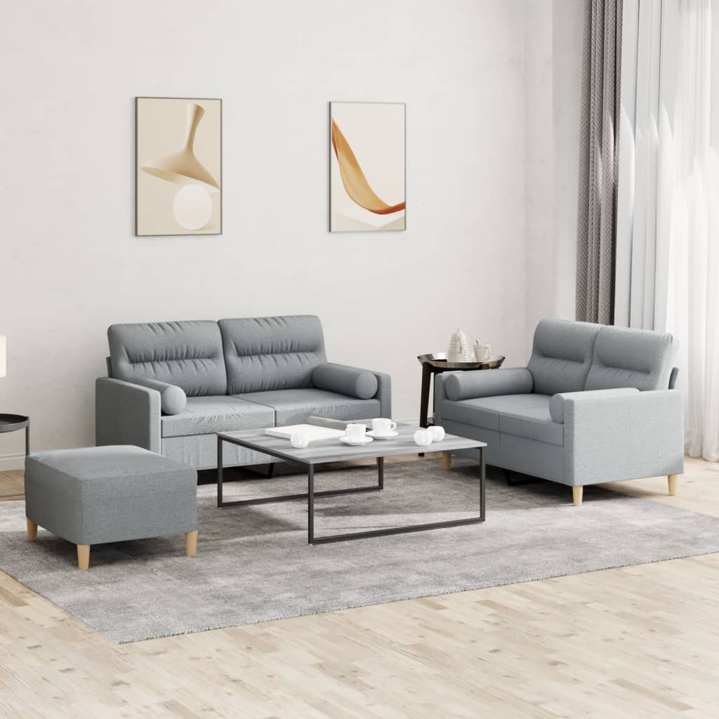 Ensemble de canapés 3 pcs coussins gris clair tissu