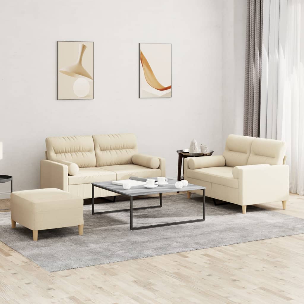 Ensemble de canapés 3 pcs avec coussins crème tissu
