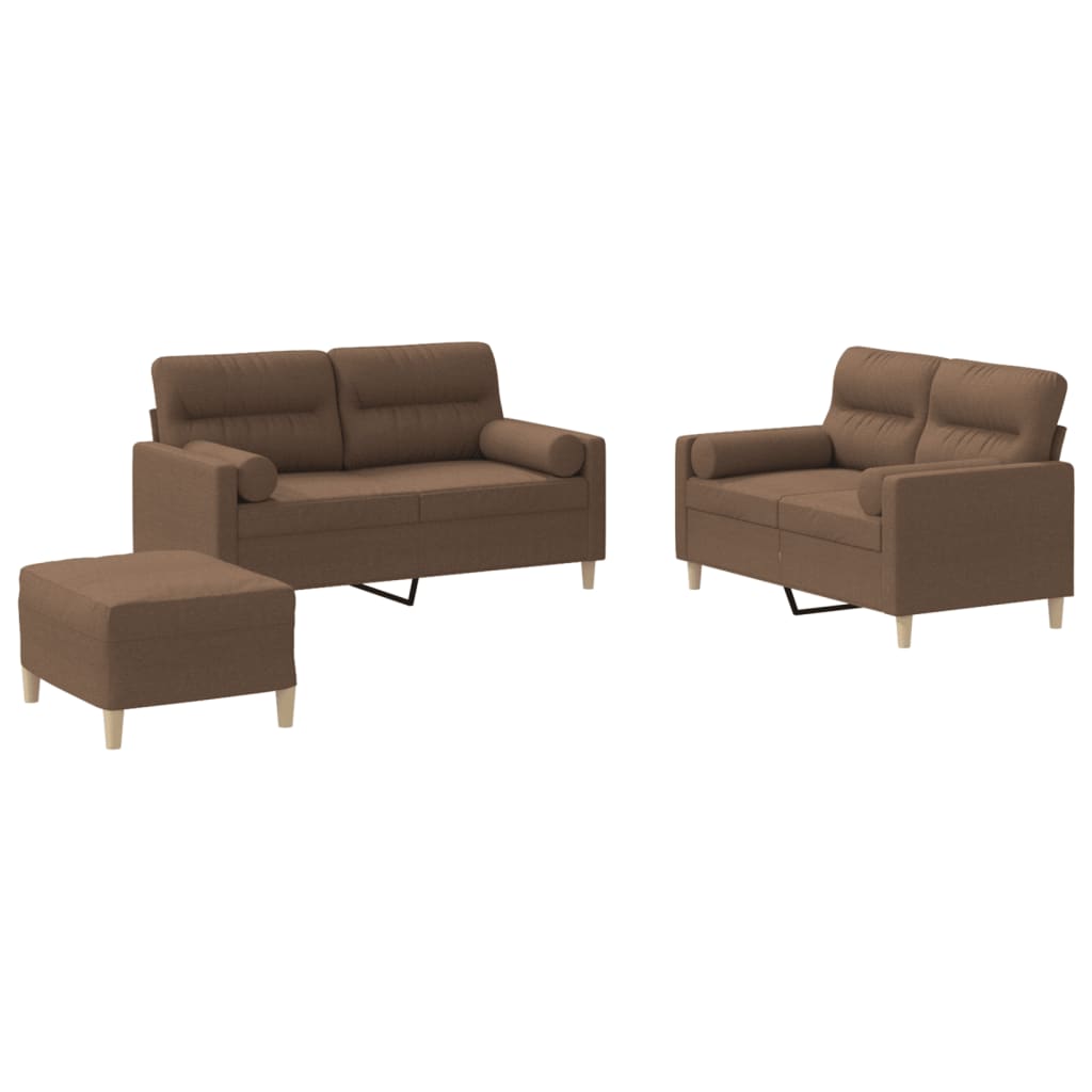 Ensemble de canapés 3 pcs avec coussins marron tissu