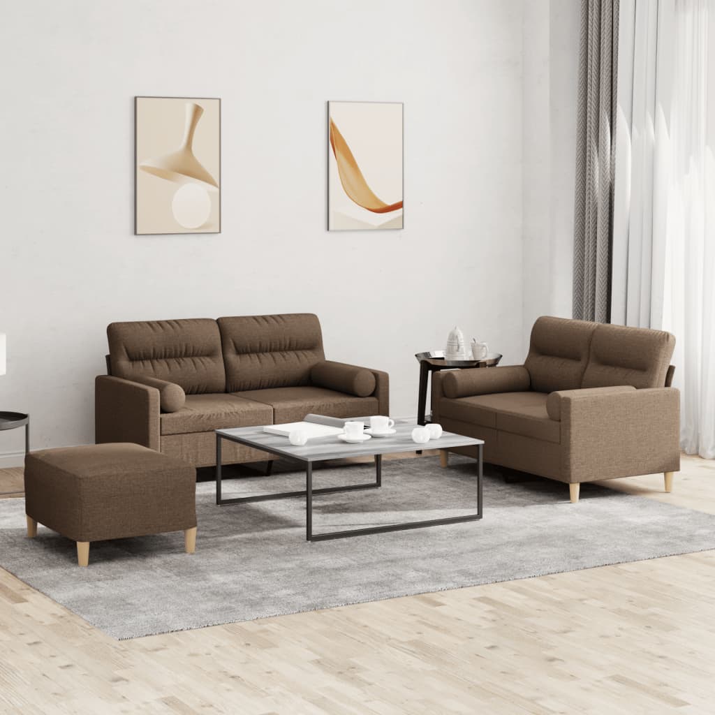 Ensemble de canapés 3 pcs avec coussins marron tissu - XIOS