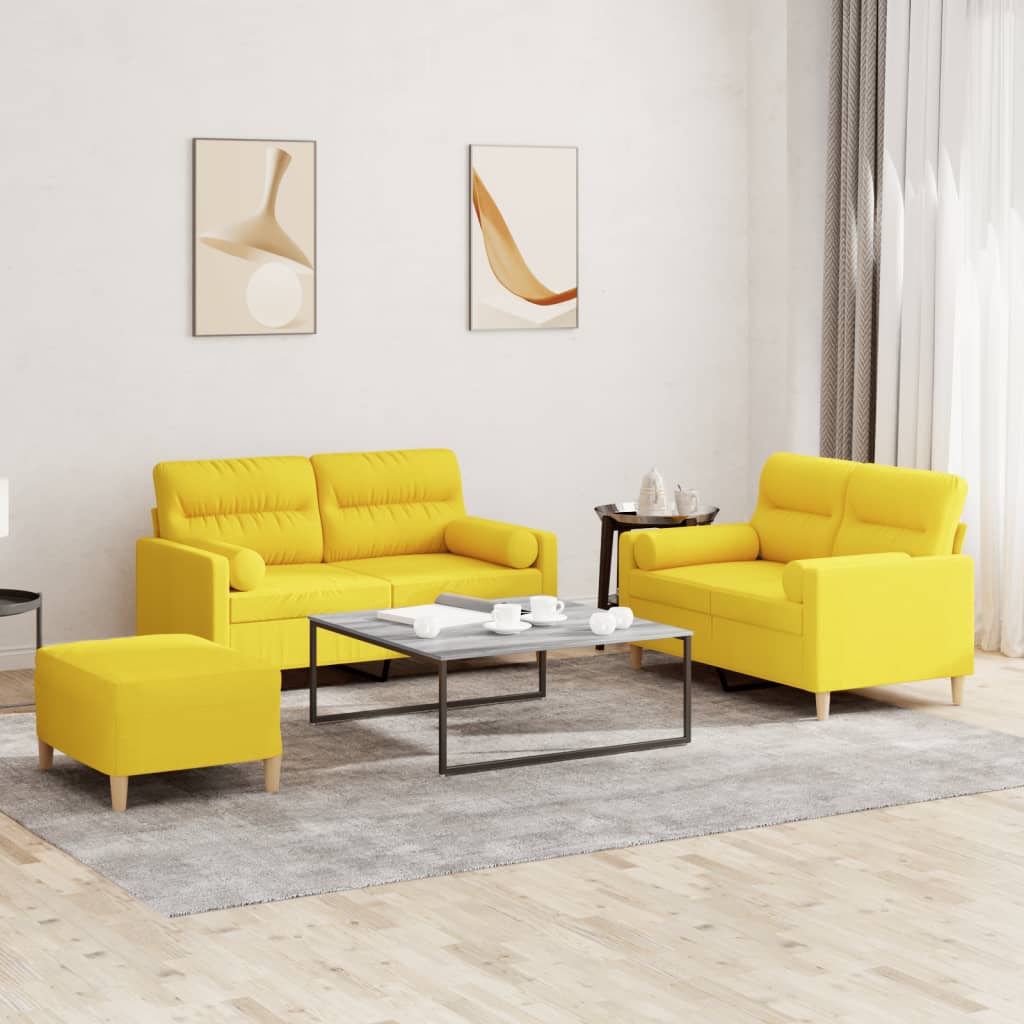 Ensemble de canapés 3 pcs avec coussins jaune clair tissu - XIOS