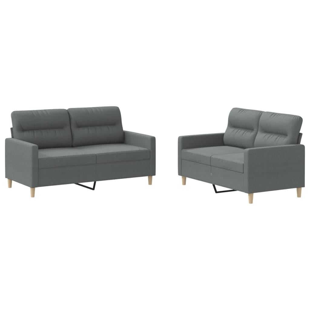 Ensemble de canapés 2 pcs avec coussins Gris foncé Tissu