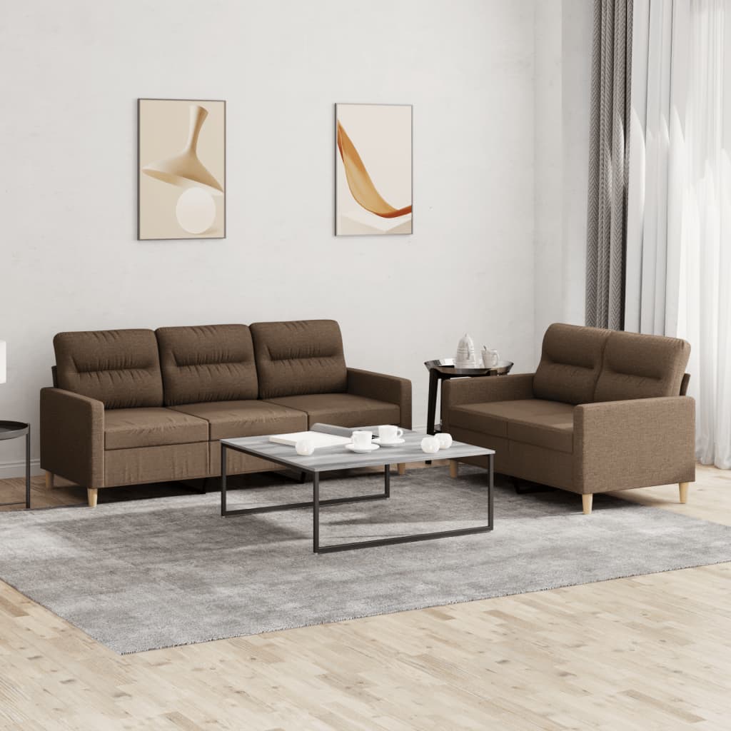 Ensemble de canapés 2 pcs avec coussins Marron Tissu - XIOS
