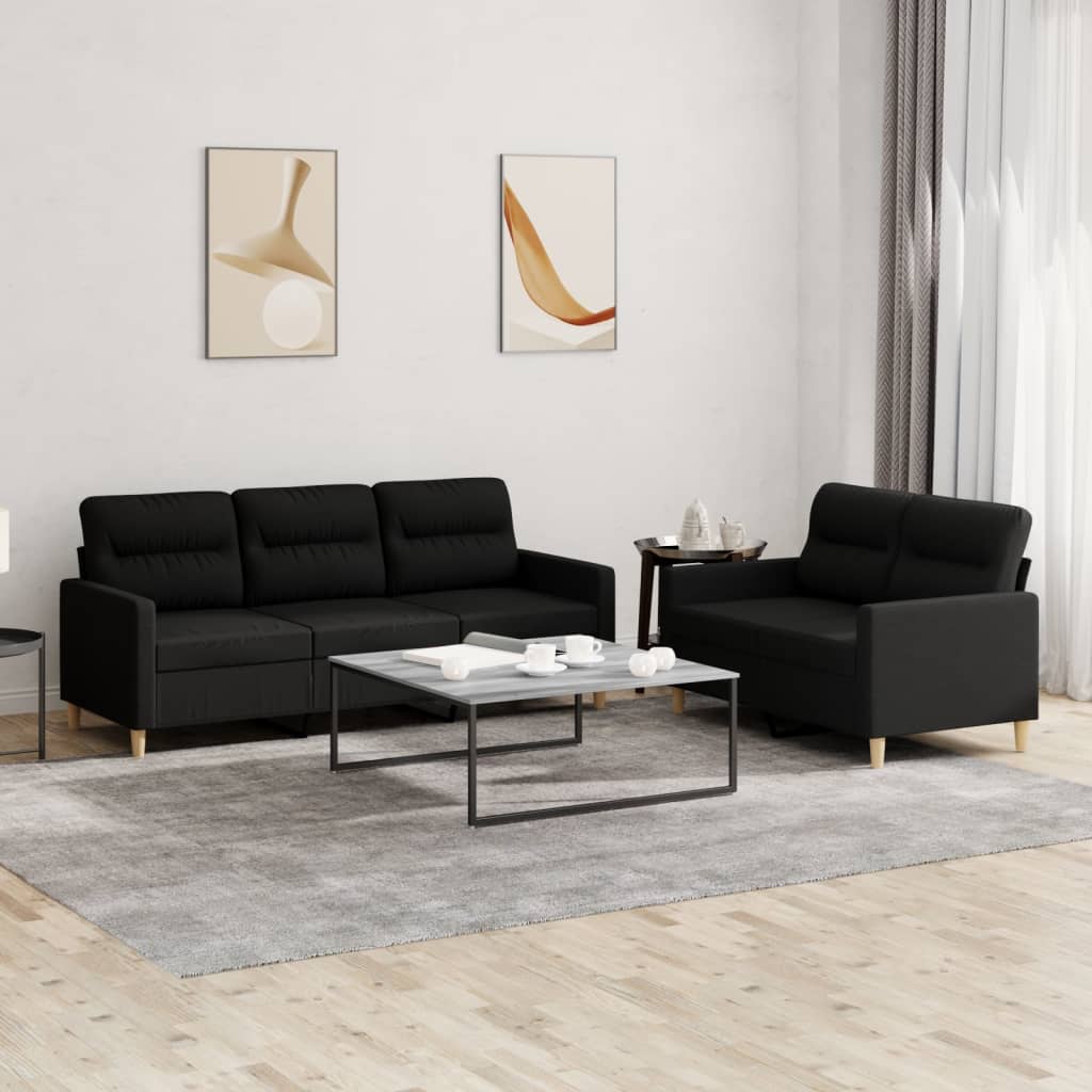 Ensemble de canapés 2 pcs avec coussins Noir Tissu - XIOS