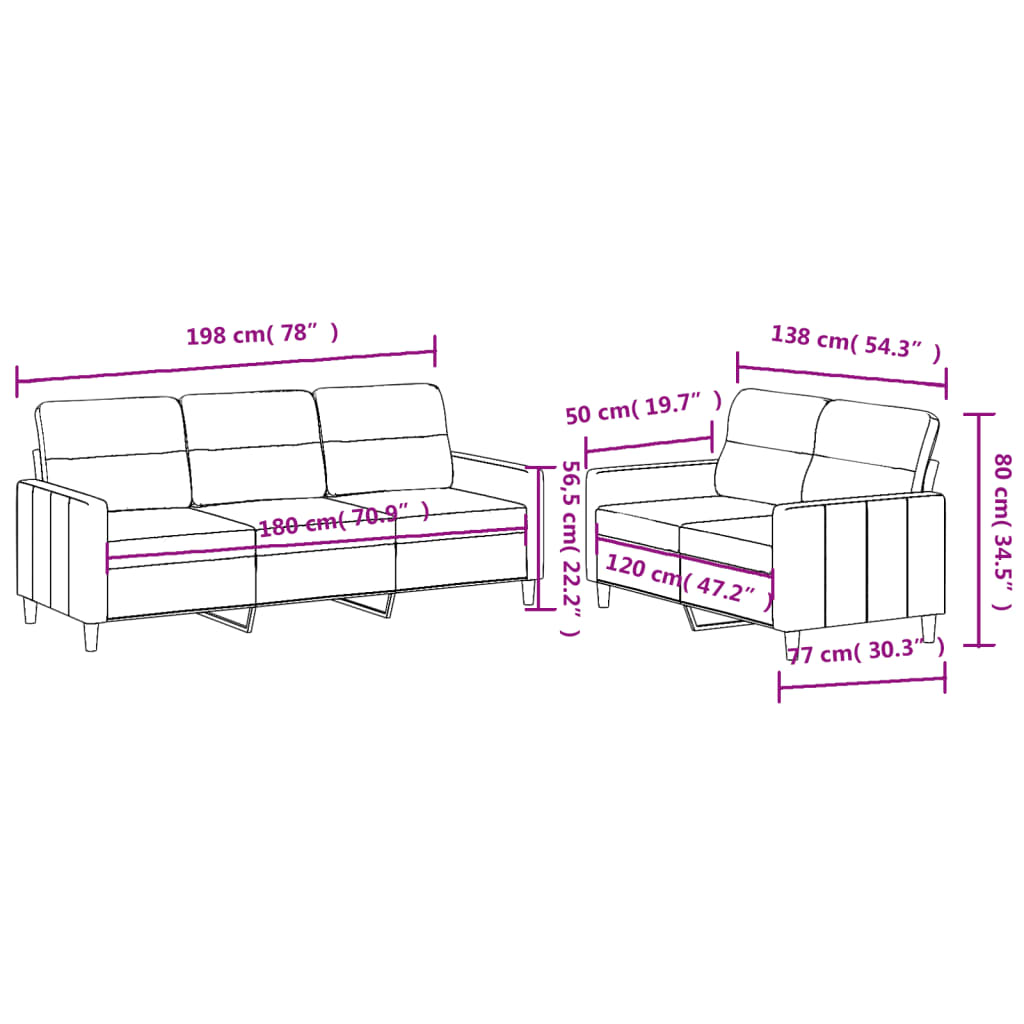 Ensemble de canapés 2 pcs avec coussins Rouge bordeaux Tissu - XIOS