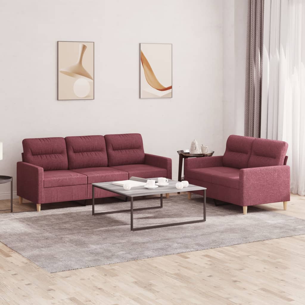 Ensemble de canapés 2 pcs avec coussins Rouge bordeaux Tissu - XIOS