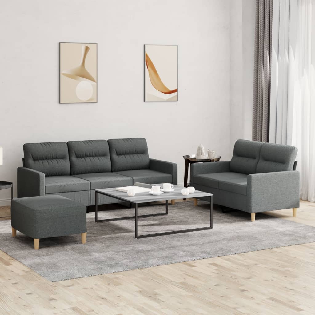 Ensemble de canapés 3 pcs avec coussins Gris foncé Tissu - XIOS