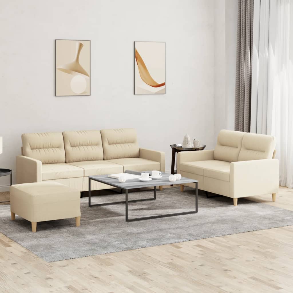 Ensemble de canapés 3 pcs avec coussins Crème Tissu