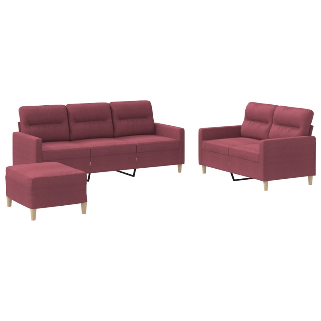 Ensemble de canapés 3 pcs avec coussins Rouge bordeaux Tissu - XIOS