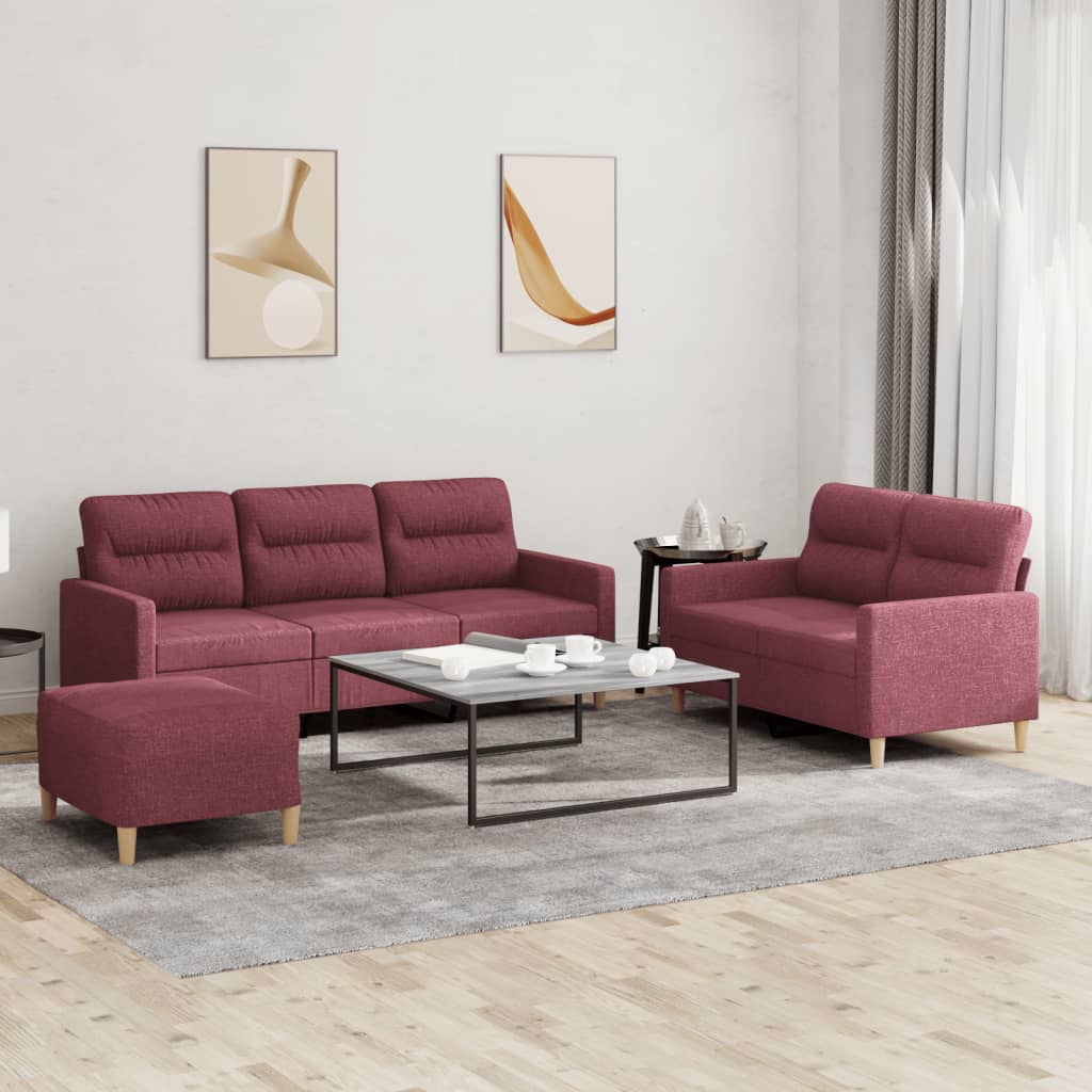 Ensemble de canapés 3 pcs avec coussins Rouge bordeaux Tissu - XIOS