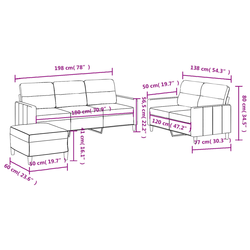 Ensemble de canapés 3 pcs avec coussins Taupe Tissu