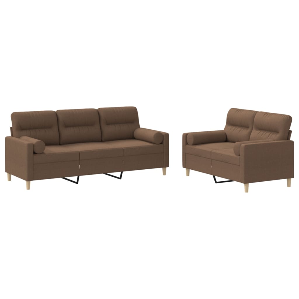 Ensemble de canapés 2 pcs avec coussins marron tissu - XIOS