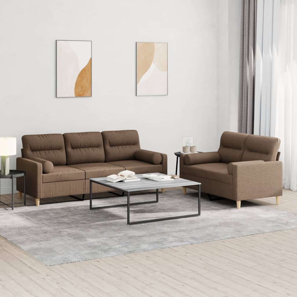 Ensemble de canapés 2 pcs avec coussins marron tissu - XIOS