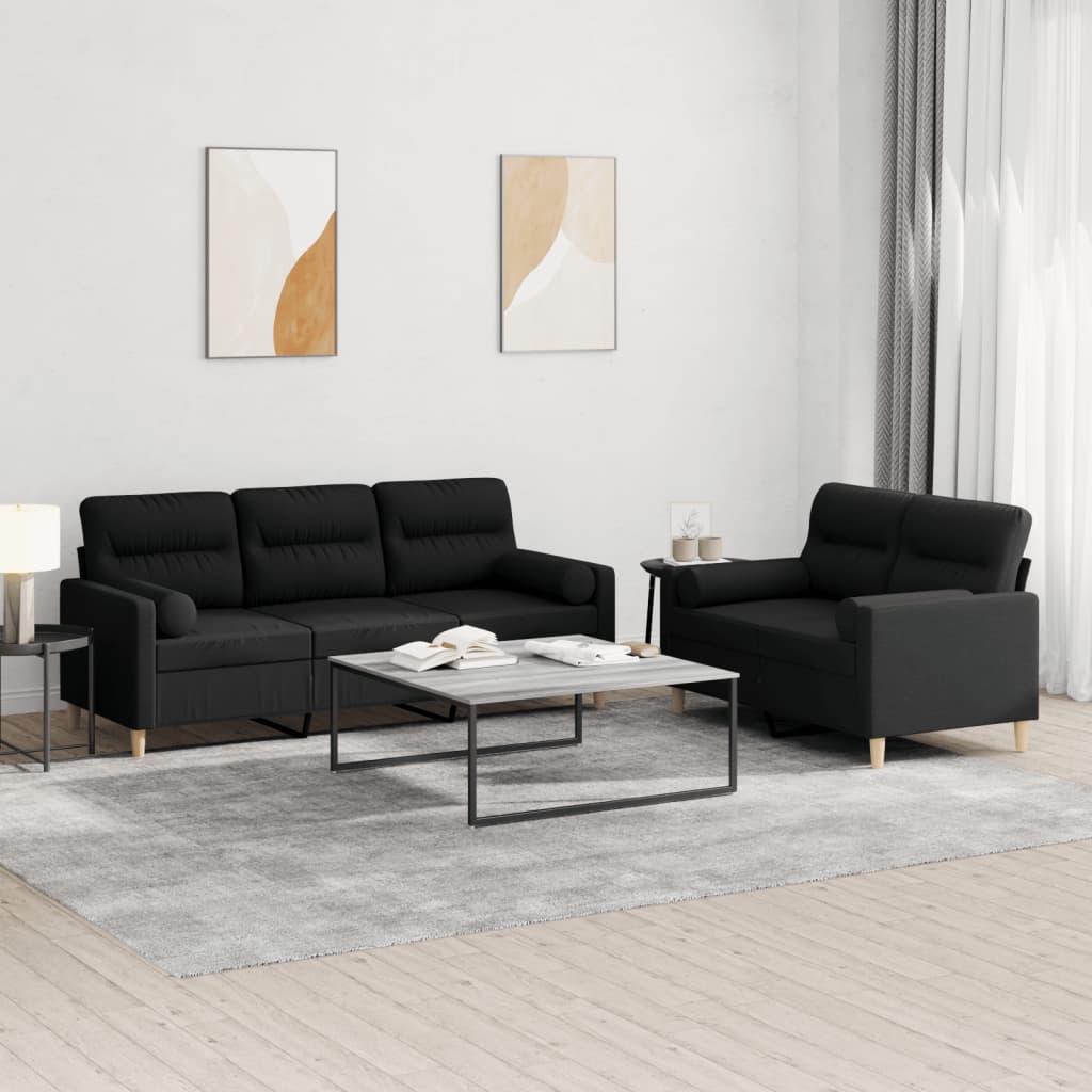 Ensemble de canapés 2 pcs avec coussins noir tissu - XIOS