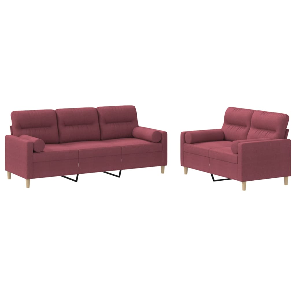 Ensemble de canapés 2 pcs avec coussins rouge bordeaux tissu - XIOS