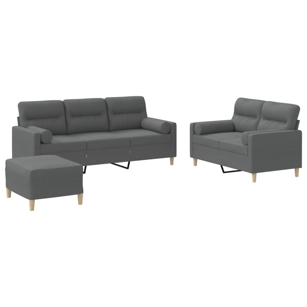 Ensemble de canapés 3 pcs coussins gris foncé tissu - XIOS