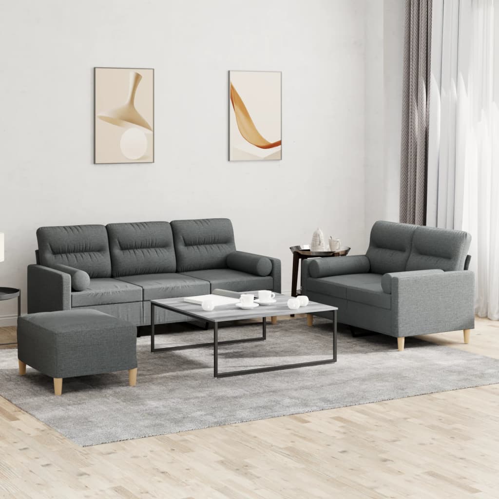 Ensemble de canapés 3 pcs coussins gris foncé tissu - XIOS