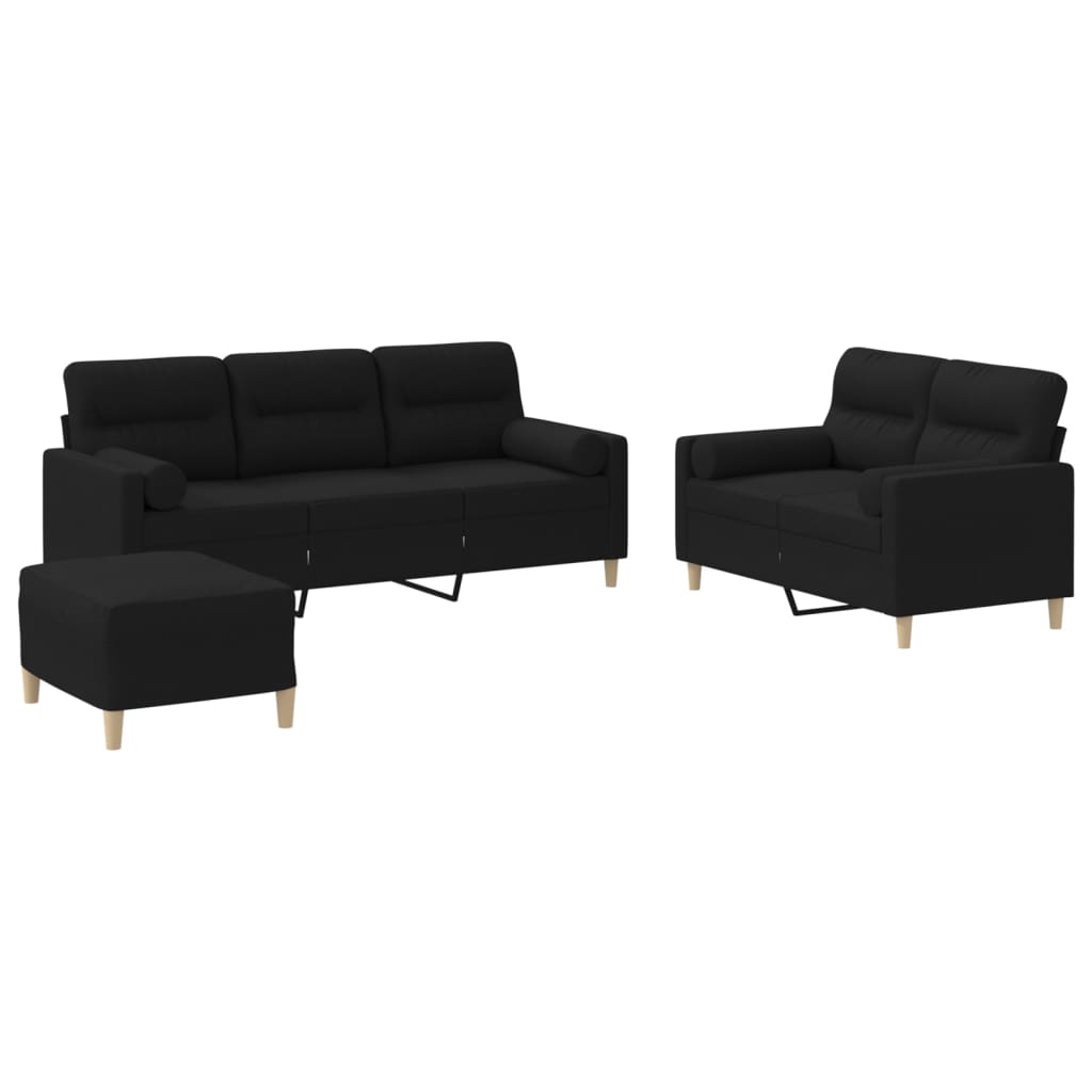 Ensemble de canapés 3 pcs avec coussins noir tissu - XIOS