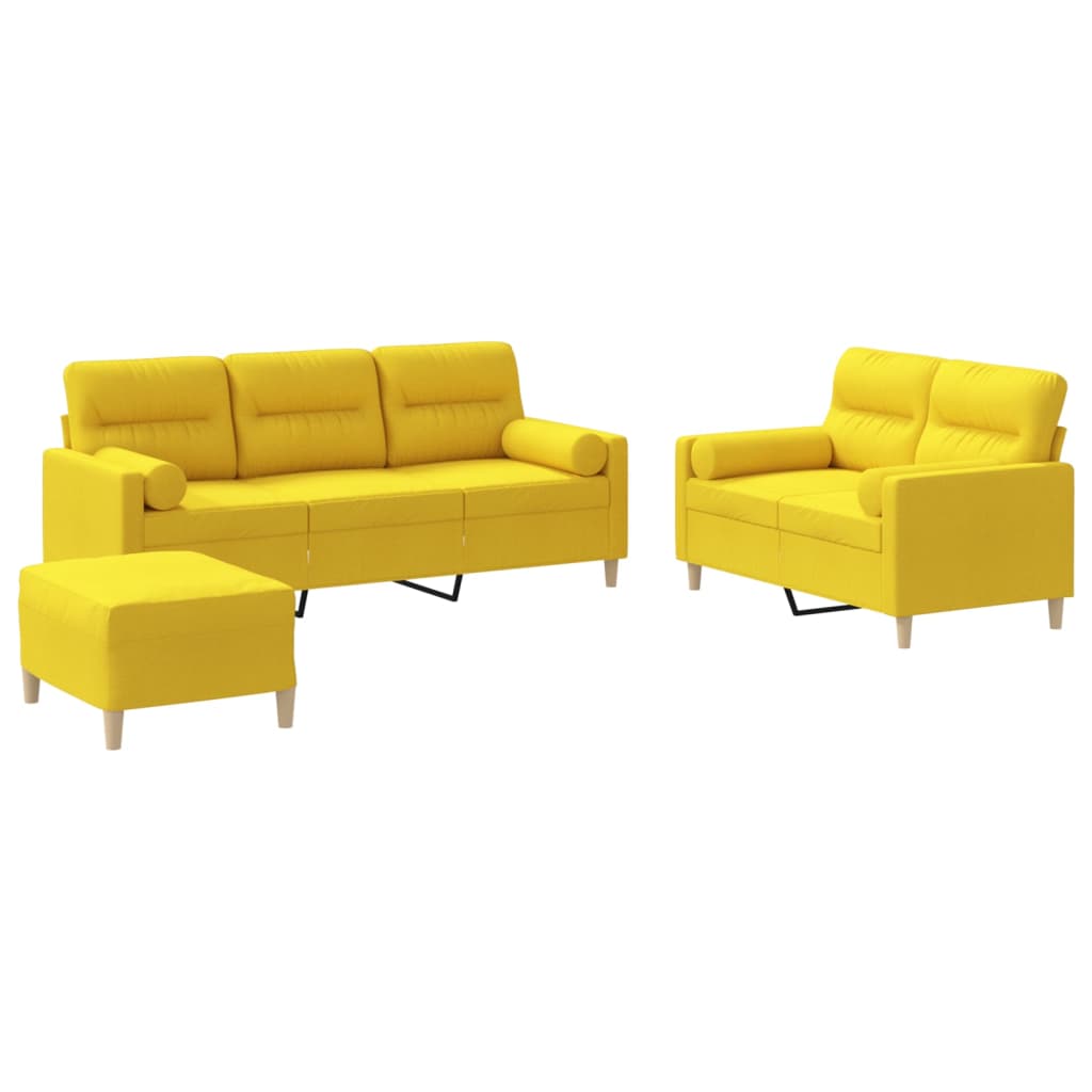Ensemble de canapés 3 pcs avec coussins jaune clair tissu