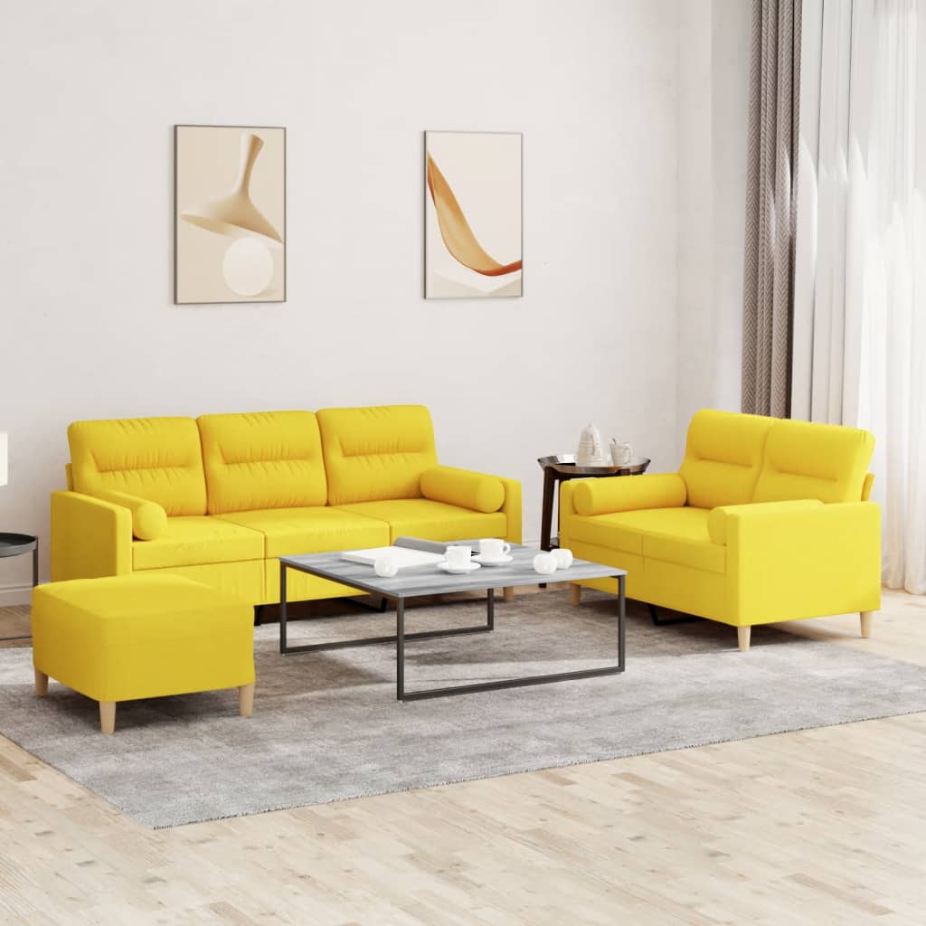 Ensemble de canapés 3 pcs avec coussins jaune clair tissu