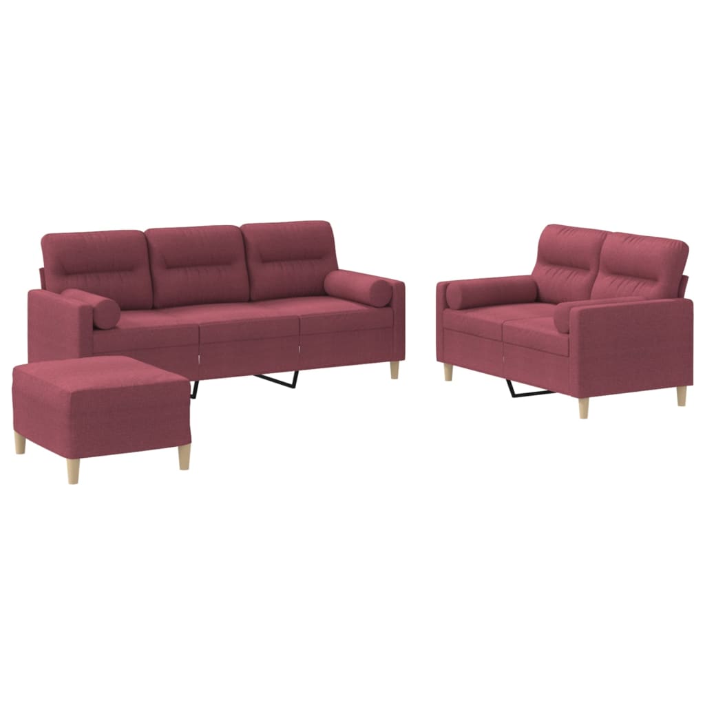 Ensemble de canapés 3 pcs avec coussins rouge bordeaux tissu - XIOS