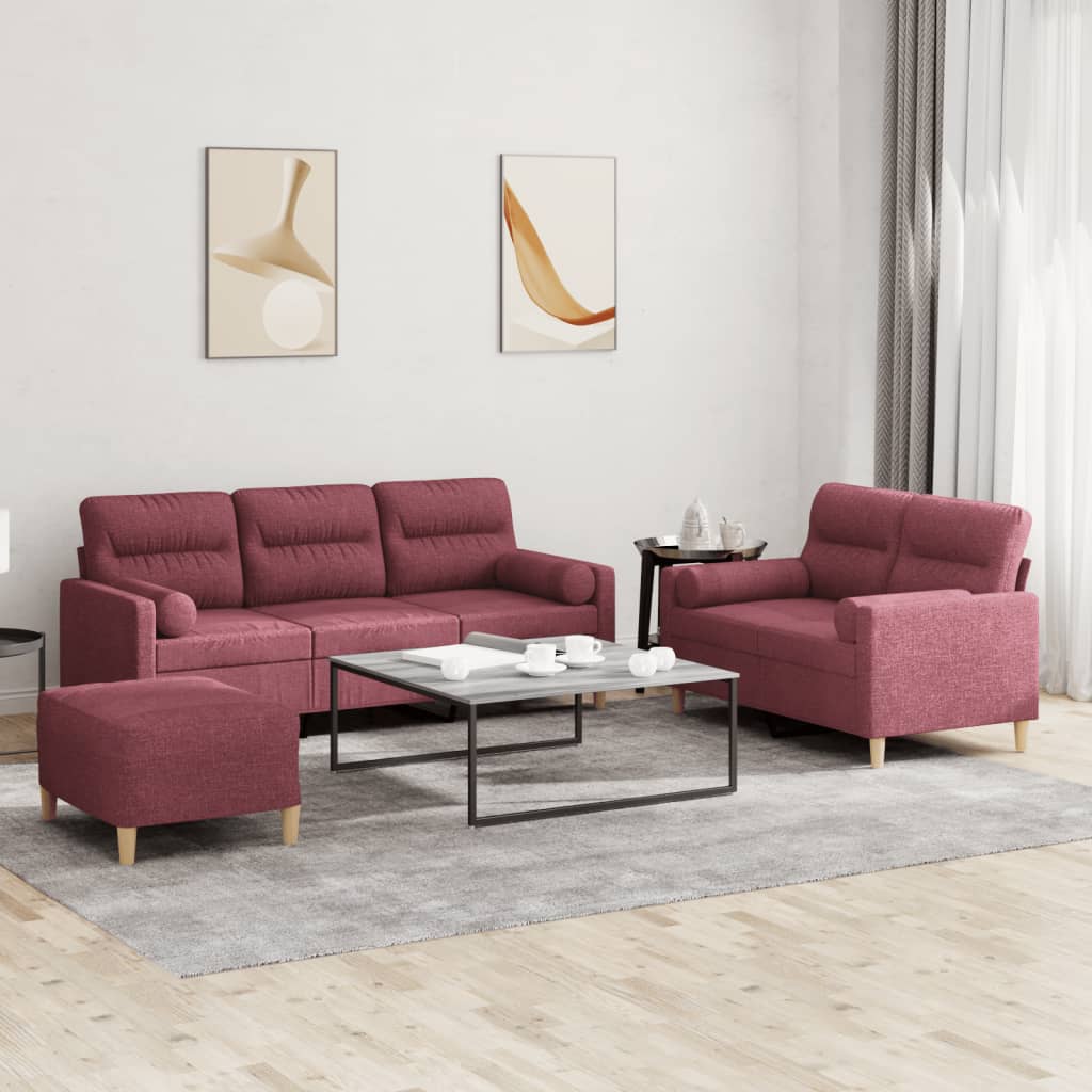 Ensemble de canapés 3 pcs avec coussins rouge bordeaux tissu - XIOS
