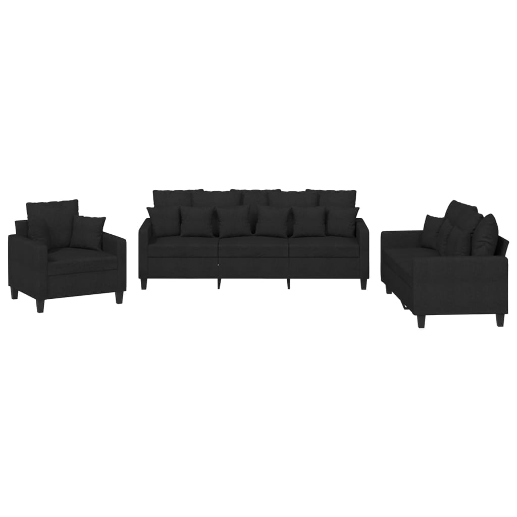 Ensemble de canapés 3 pcs avec coussins noir tissu - XIOS