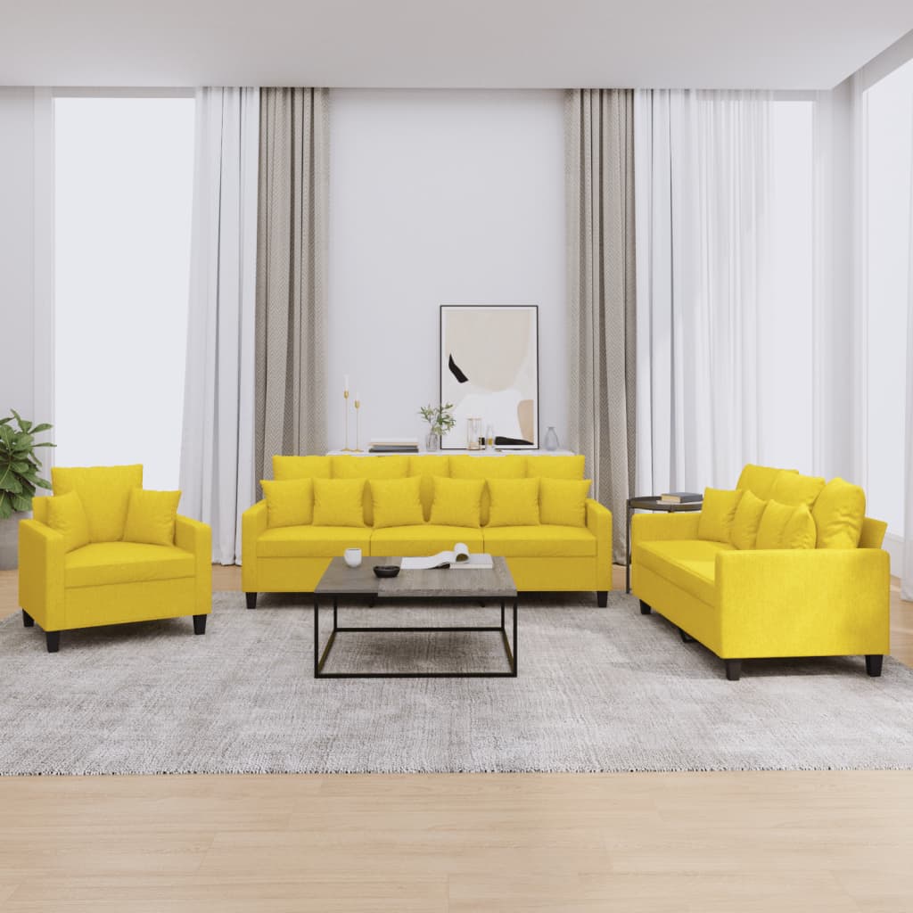 Ensemble de canapés 3 pcs avec coussins jaune clair tissu - XIOS