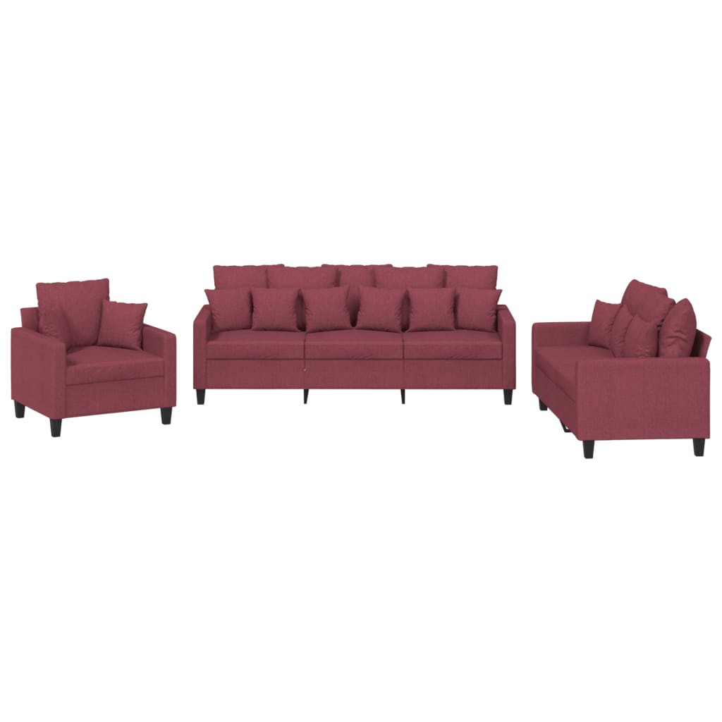 Ensemble de canapés 3 pcs avec coussins rouge bordeaux tissu - XIOS