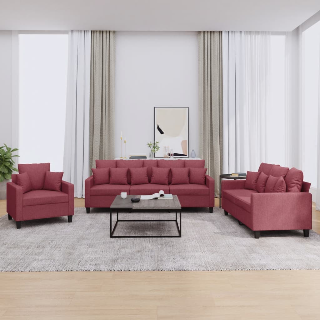 Ensemble de canapés 3 pcs avec coussins rouge bordeaux tissu - XIOS