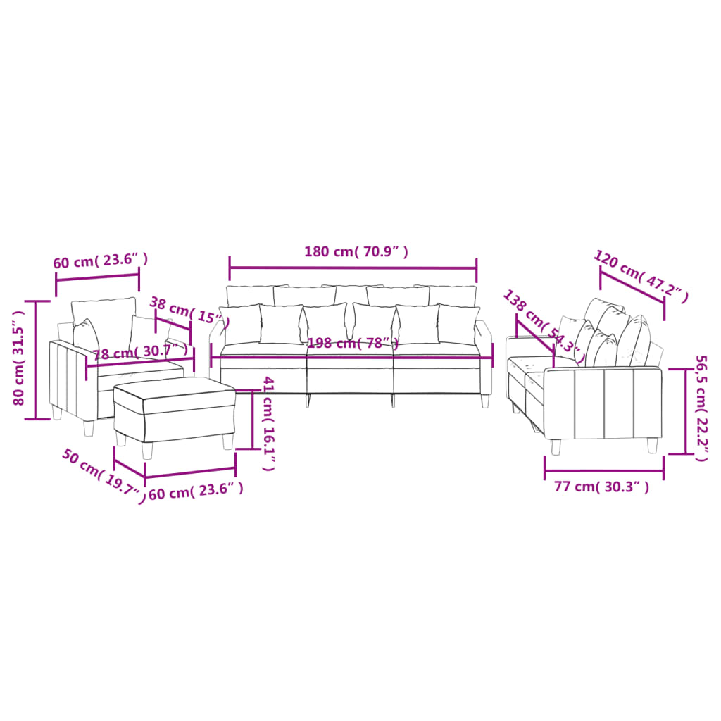Ensemble de canapés 4 pcs avec coussins marron tissu