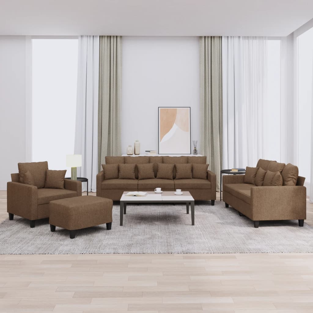 Ensemble de canapés 4 pcs avec coussins marron tissu