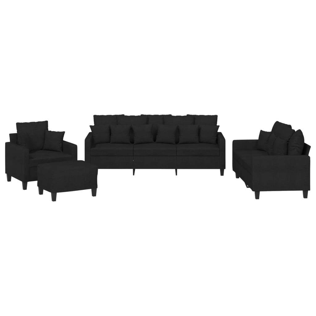 Ensemble de canapés 4 pcs avec coussins noir tissu