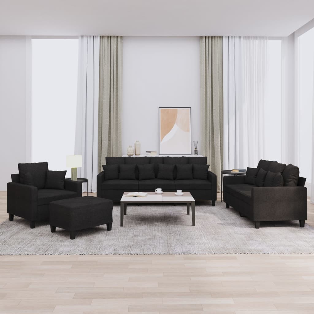 Ensemble de canapés 4 pcs avec coussins noir tissu