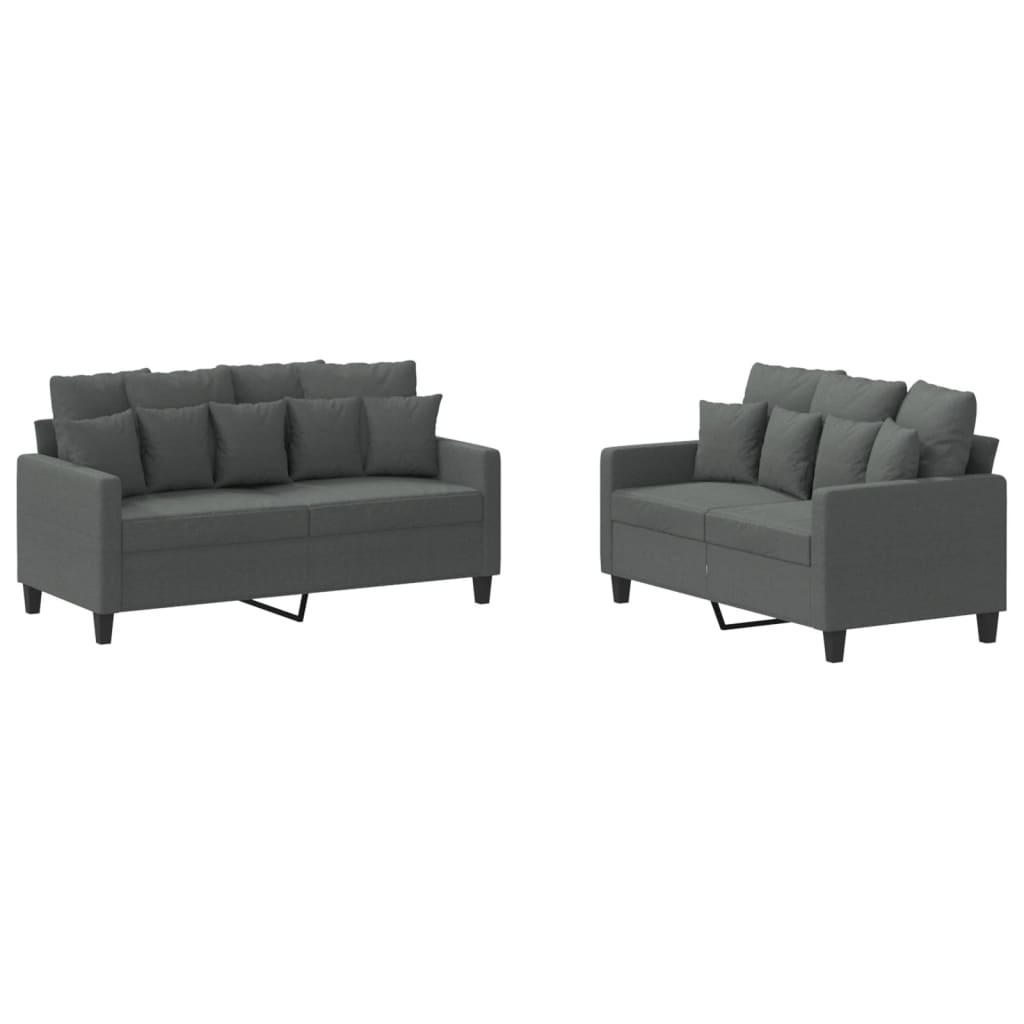Ensemble de canapés 2 pcs avec coussins Gris foncé Tissu - XIOS