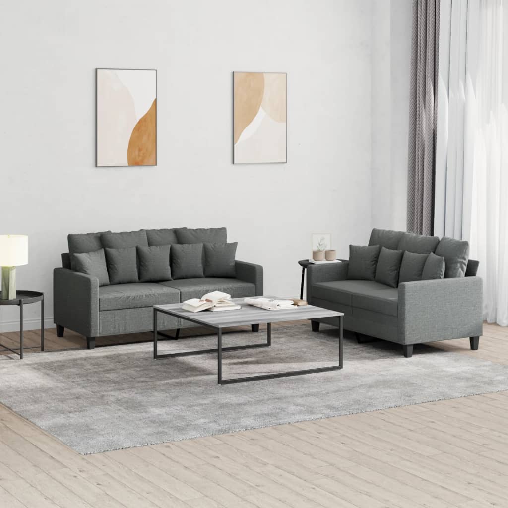 Ensemble de canapés 2 pcs avec coussins Gris foncé Tissu - XIOS