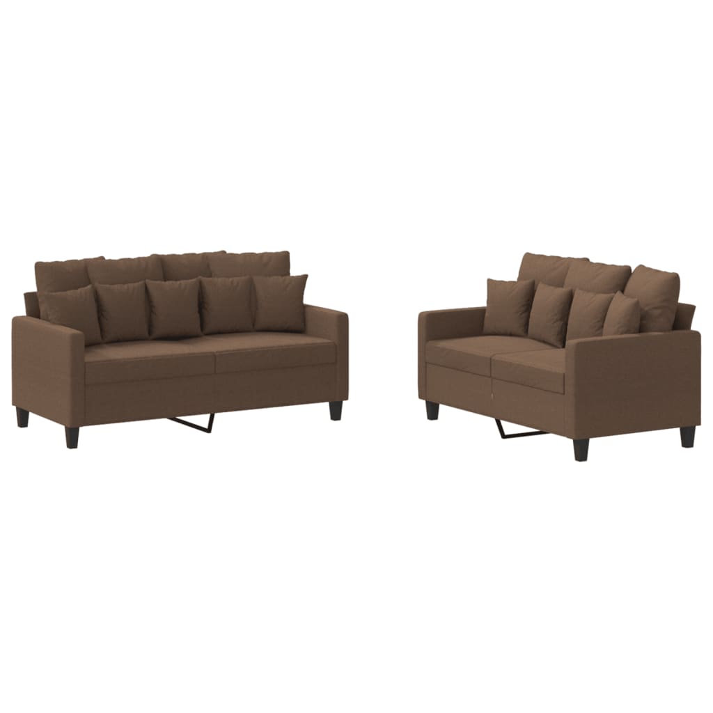 Ensemble de canapés 2 pcs avec coussins Marron Tissu - XIOS
