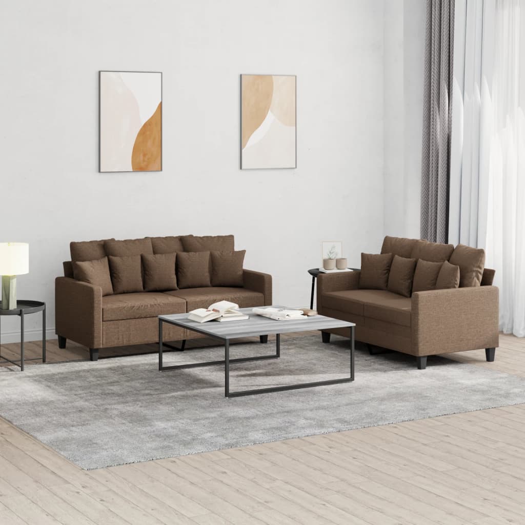 Ensemble de canapés 2 pcs avec coussins Marron Tissu - XIOS