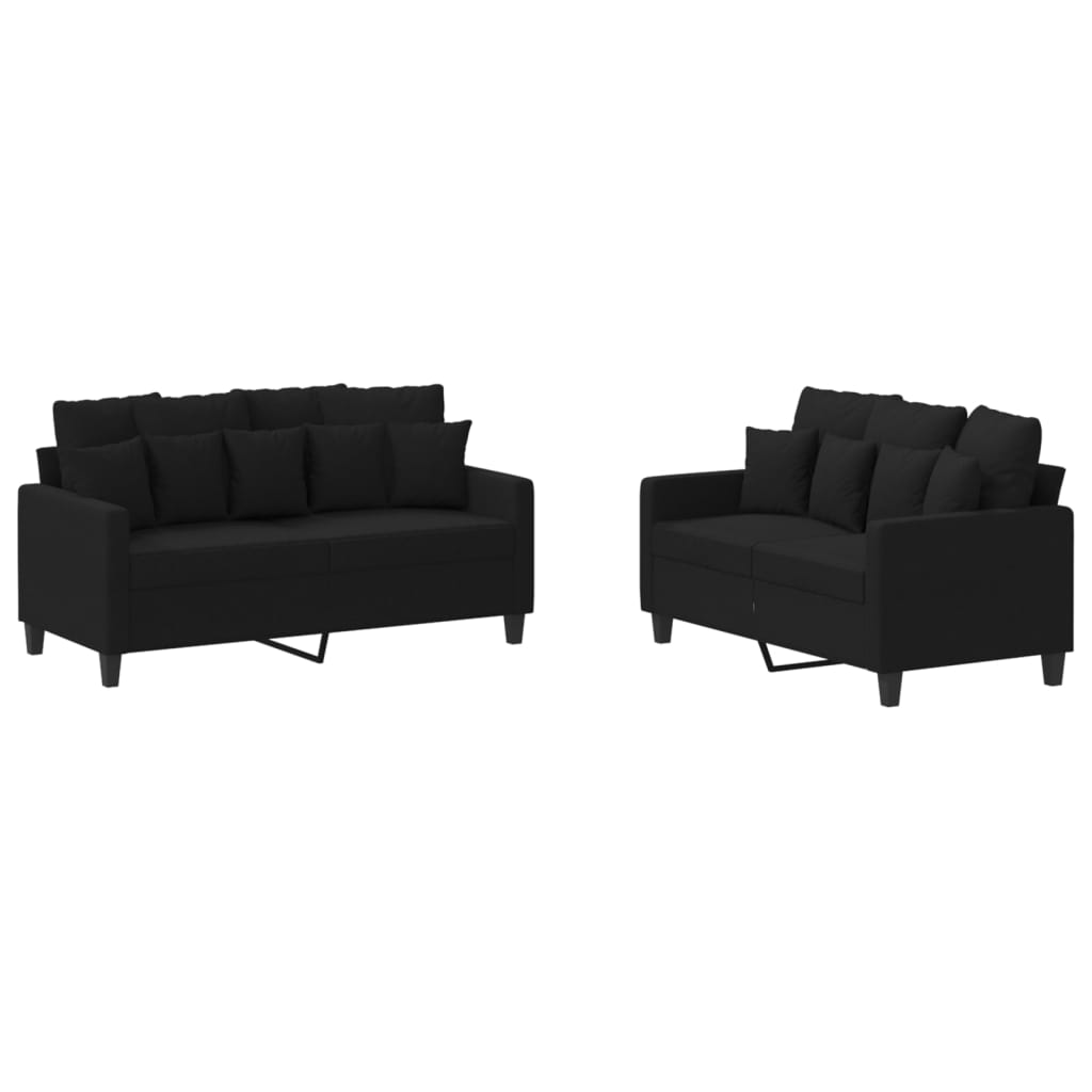 Ensemble de canapés 2 pcs avec coussins Noir Tissu - XIOS
