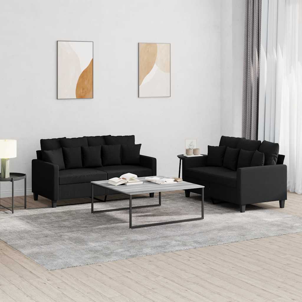 Ensemble de canapés 2 pcs avec coussins Noir Tissu - XIOS