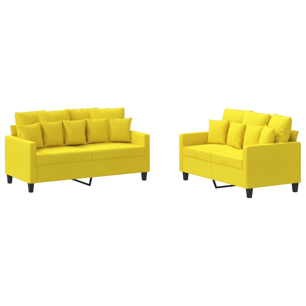 Ensemble de canapés 2 pcs avec coussins Jaune clair Tissu - XIOS