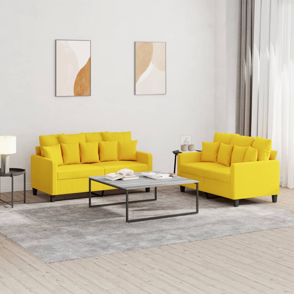 Ensemble de canapés 2 pcs avec coussins Jaune clair Tissu - XIOS