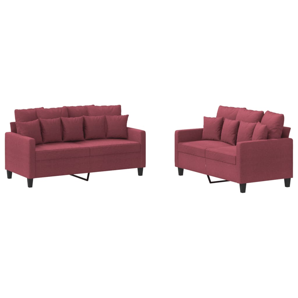 Ensemble de canapés 2 pcs avec coussins Rouge bordeaux Tissu - XIOS