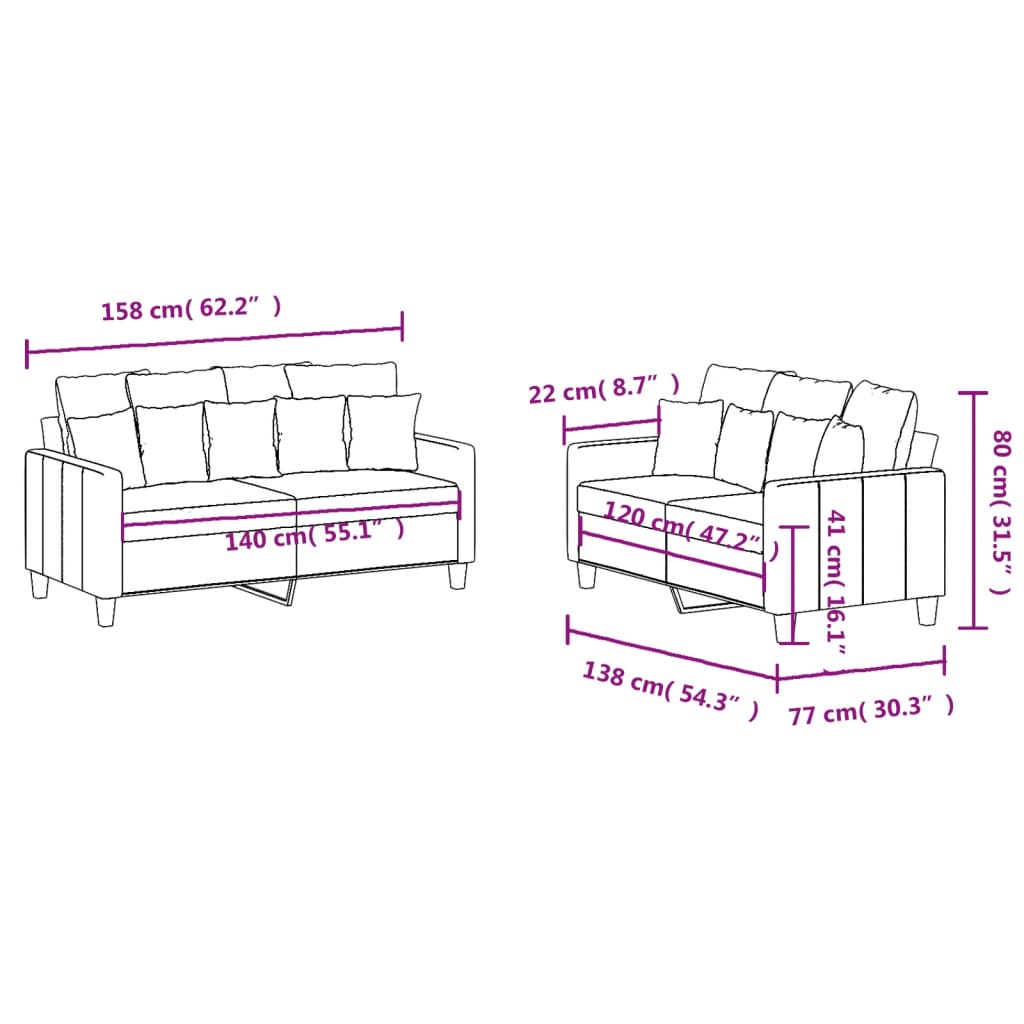 Ensemble de canapés 2 pcs avec coussins Rouge bordeaux Tissu - XIOS